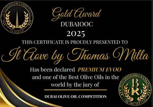Certificado Premium EVOO by Gold Award Dubaiooc 2025.